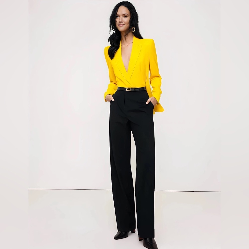 NWT! BANANA REPUBLIC BLACK HIGH-RISE MODERN STRAIGHT SIENA ITALIAN WOOL PANT 🧡